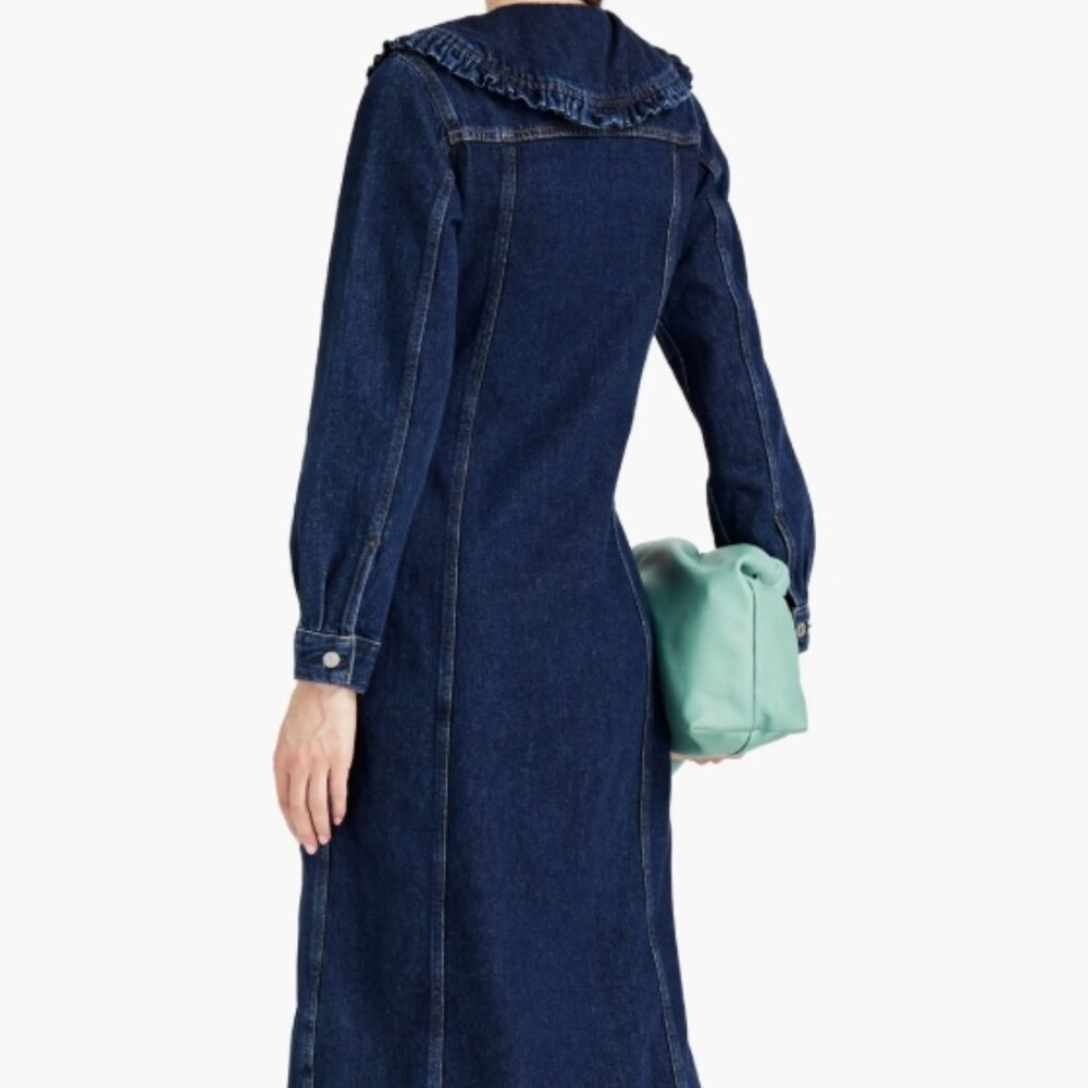NWOT GANNI X LEVI'S Ruffle-trimmed Denim Shirt Mini Dress XS $475 - Picture 5 of 14